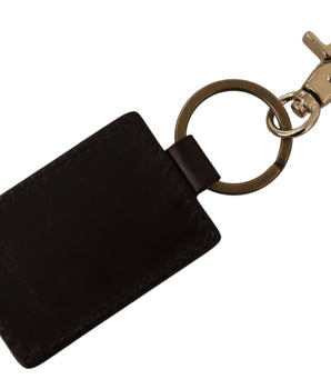 Dolce & Gabbana Brown Leather Logo Metal Ring Hook Keychain