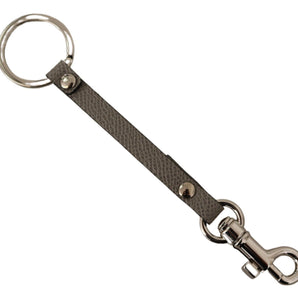 Dolce & Gabbana Elegant Gray Leather Keyring with Silver Accents