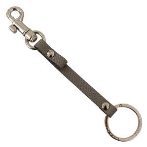 Dolce &amp; Gabbana Elegant Gray Leather Keyring with Silver Accents