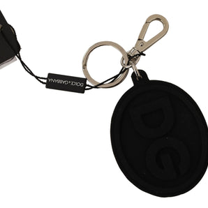 Dolce & Gabbana Chic Black Rubber & Brass Logo Keychain