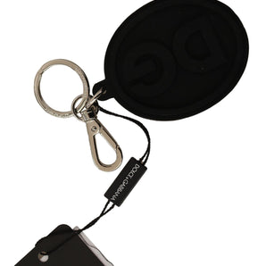 Dolce &amp; Gabbana Chic Black Rubber &amp; Brass Logo Keychain