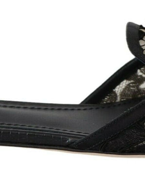 Dolce &amp; Gabbana Black Taormina Lace Slides Crystals Flats Shoes