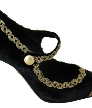 Dolce & Gabbana Elegant Gold-Embroidered Black Velvet Pumps Dolce & Gabbana 