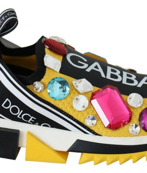 Dolce &amp; Gabbana Yellow Multicolor Crystals Tennis Shoes