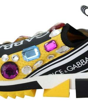 Dolce &amp; Gabbana Yellow Multicolor Crystals Tennis Shoes