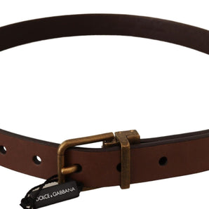 Dolce &amp; Gabbana Elegant Brown Leather Belt with Gold Buckle