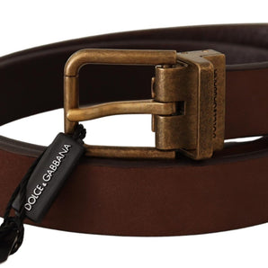 Dolce &amp; Gabbana Elegant Brown Leather Belt with Gold Buckle