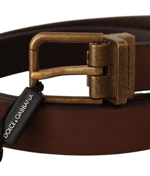 Dolce &amp; Gabbana Brown Leather Rustic Buckle Waistband