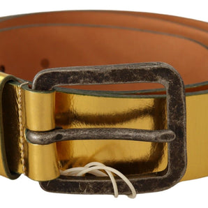 John Galliano Elegante cinturón dorado de piel auténtica para hombre