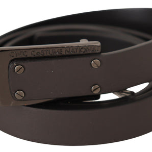 Custom National Dark Brown Leather Logo Buckle Belt