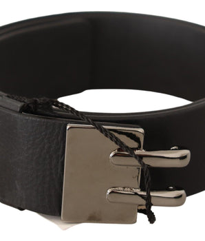 Costume National Black Leather Silver Buckle Waist Belt Costume National 