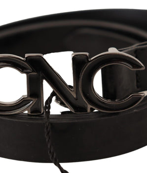 Costume National Black Leather Letter Logo Buckle Belt Costume National 