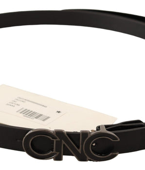 Costume National Black Leather Letter Logo Buckle Belt Costume National 
