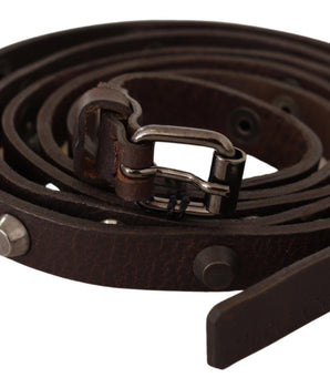 Costume National Brown Leather Silver Tone Buckle Belt