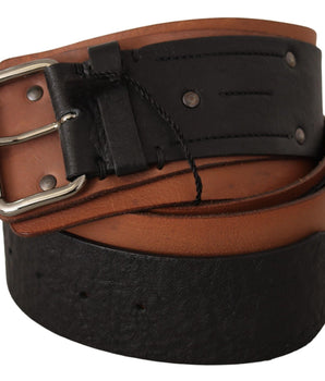 Costume National Black Brown Leather Silver Buckle Costume National 