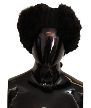 Dolce & Gabbana Black Cashmere Fur Women Beanie Women Hat Dolce & Gabbana 