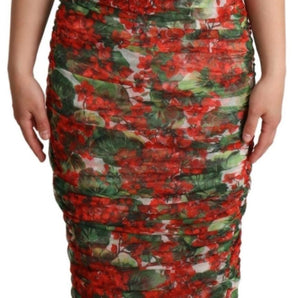 Dolce &amp; Gabbana Elegant Red Floral Midi Sheath Dress