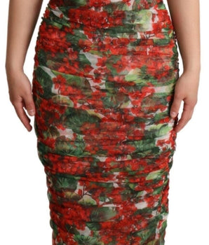 Dolce & Gabbana Elegant Red Floral Midi Sheath Dress Dolce & Gabbana 