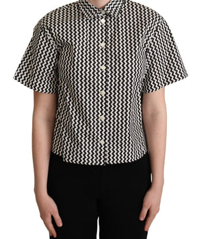 Dolce & Gabbana Black White Zigzag Collar Cotton Top Shirt Dolce & Gabbana 