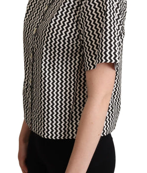 Dolce & Gabbana Black White Zigzag Collar Cotton Top Shirt Dolce & Gabbana 
