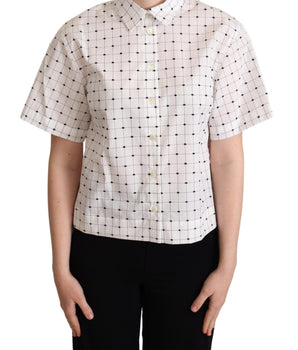 Dolce & Gabbana White Polka Dot Cotton Collared Shirt Top Dolce & Gabbana 