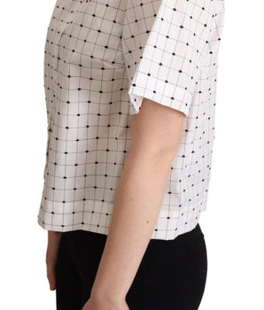 Dolce & Gabbana White Polka Dot Cotton Collared Shirt Top Dolce & Gabbana 