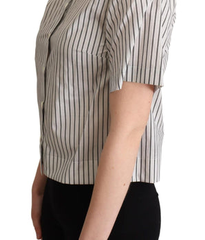 Dolce & Gabbana White Black Striped Collared Shirt Dolce & Gabbana 