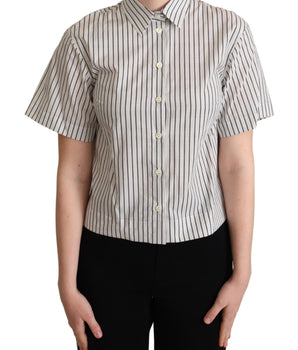 Dolce & Gabbana White Black Striped Collared Shirt Dolce & Gabbana 