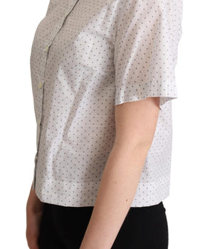 Dolce & Gabbana White Black Polka Dots Collar Blouse Shirt Dolce & Gabbana 