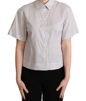 Dolce & Gabbana White Gray Polka Dots Collared Button Shirt Dolce & Gabbana 
