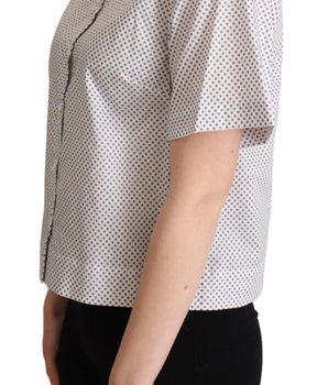 Dolce & Gabbana White Gray Polka Dots Collared Button Shirt Dolce & Gabbana 