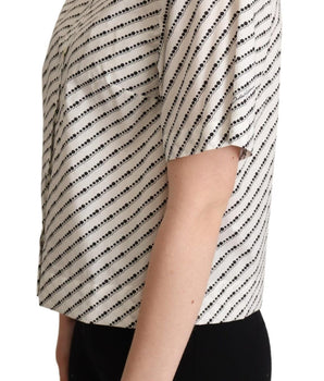 Dolce & Gabbana White Dotted Collared Blouse Shirt Dolce & Gabbana 