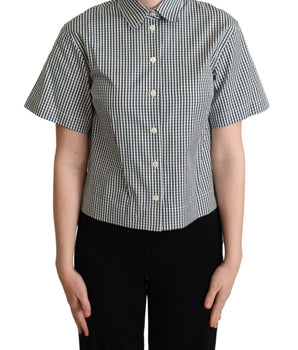 Dolce & Gabbana White Green Cotton Check Shirt Blouse Top Dolce & Gabbana 