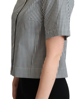 Dolce & Gabbana White Green Cotton Check Shirt Blouse Top Dolce & Gabbana 