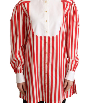 Dolce & Gabbana Red White Striped Long Sleeves Formal Shirt Dolce & Gabbana 