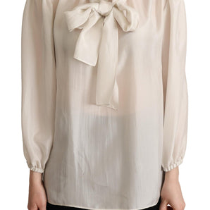 Dolce &amp; Gabbana Elegant Light Gray Silk Ascot Blouse