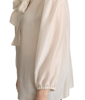 Dolce & Gabbana Light Gray Ascot Collar Shirt Silk Blouse Top Dolce & Gabbana 