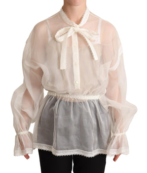 Dolce & Gabbana White Ascot Collar Long Sleeves Blouse Top Dolce & Gabbana 
