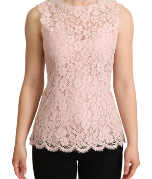 Dolce & Gabbana Pink Floral Lace Sleeveless Tank Blouse Top Dolce & Gabbana 