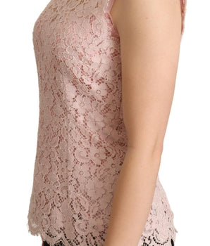 Dolce & Gabbana Pink Floral Lace Sleeveless Tank Blouse Top Dolce & Gabbana 