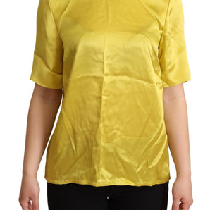 Dolce &amp; Gabbana Elegant Silk Short Sleeve Blouse Top - Yellow