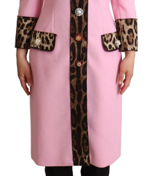 Dolce &amp; Gabbana Gabardina Chic de Leopardo Rosa con Botones de Cristal
