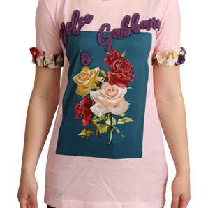 Dolce &amp; Gabbana Elegant Floral Rose Applique T-Shirt