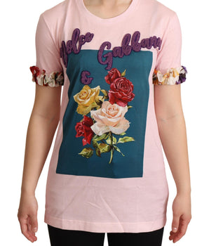 Dolce &amp; Gabbana Elegant Floral Rose Applique T-Shirt