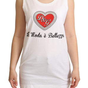 Dolce & Gabbana Crystal Embellished Heart White Sleeveless Tee