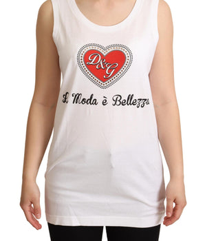 Dolce &amp; Gabbana Camiseta sin mangas blanca con corazón adornado con cristales