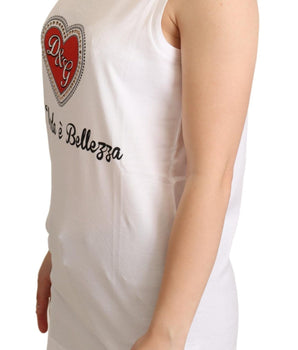 Dolce &amp; Gabbana Camiseta sin mangas blanca con corazón adornado con cristales