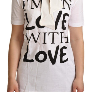 Dolce &amp; Gabbana Chic White Love Motif Silk-Blend Tee