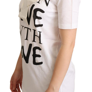 Dolce &amp; Gabbana Chic White Love Motif Silk-Blend Tee