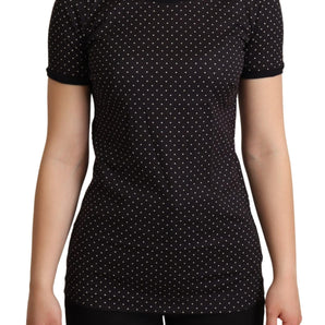 Dolce &amp; Gabbana Polka Dotted Black Short Sleeve Crewneck Top